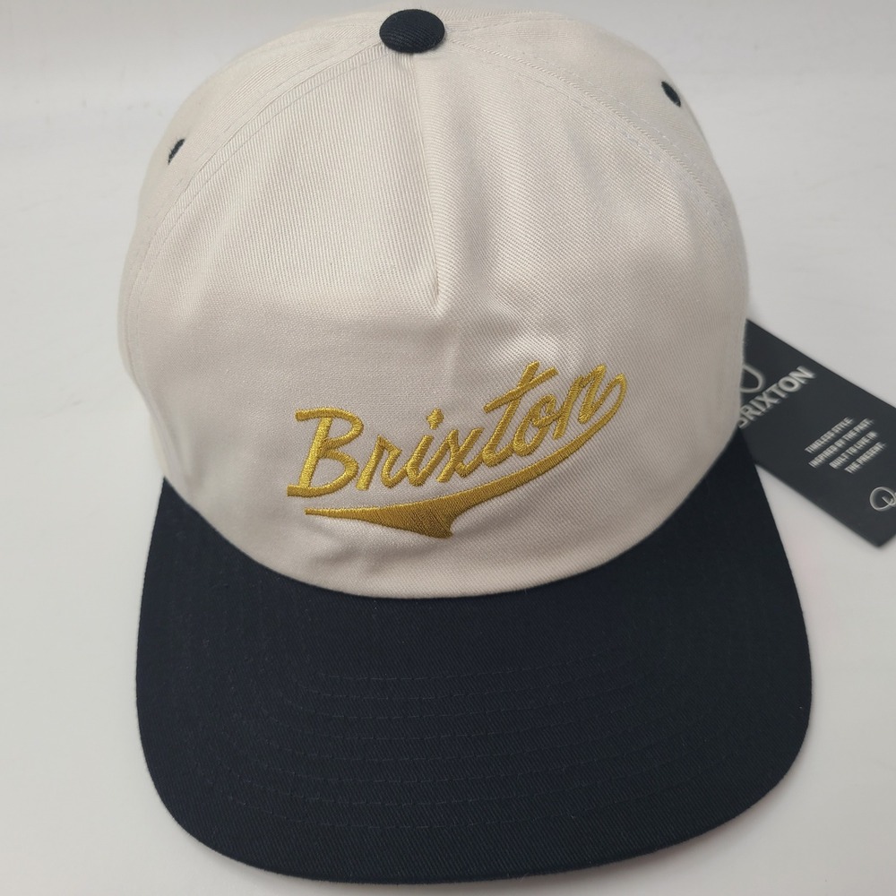 Brixton Hat Snapback White Black Gold Script Logo Skate Skateboard Surf Men